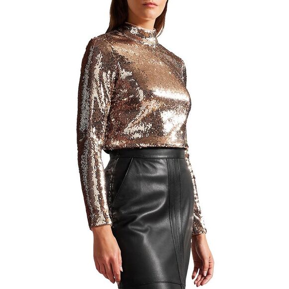 Ted Baker Tops - Ted Baker Womens Pink Sequined Mock Neck Formal Blouse Shirt NWT